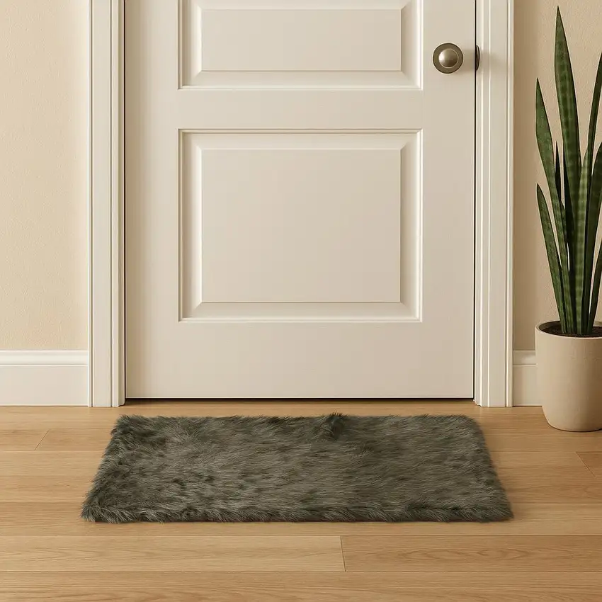 Grey Faux Fur Animal Print Area Rug Photo 2