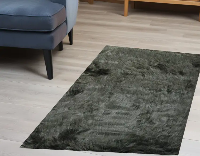 Grey Faux Fur Animal Print Area Rug Photo 1