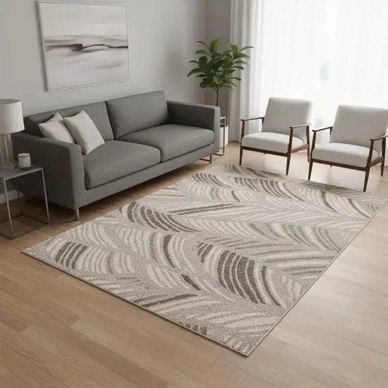 Beige And Brown Tropical Botanical Area Rug Photo 1