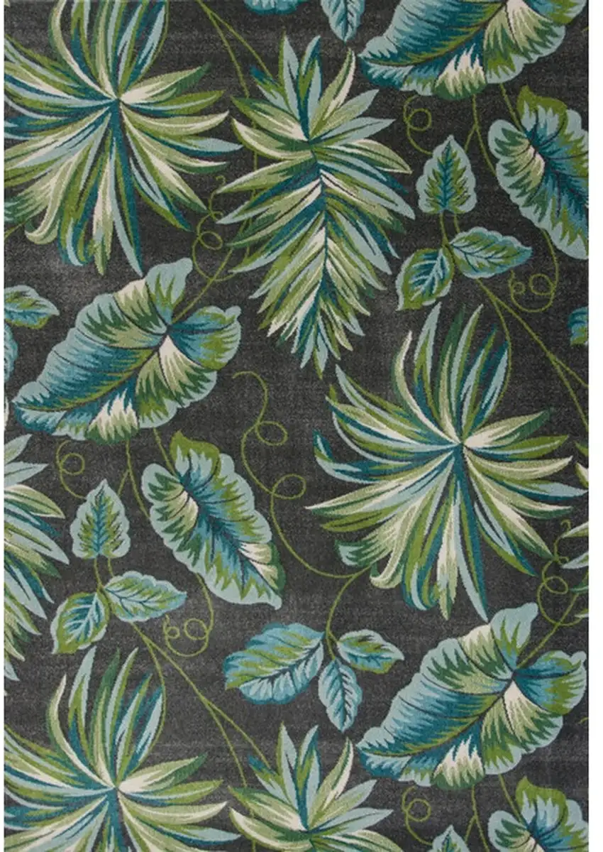 3'X5' Grey Floral Polypropylene Rug Photo 2