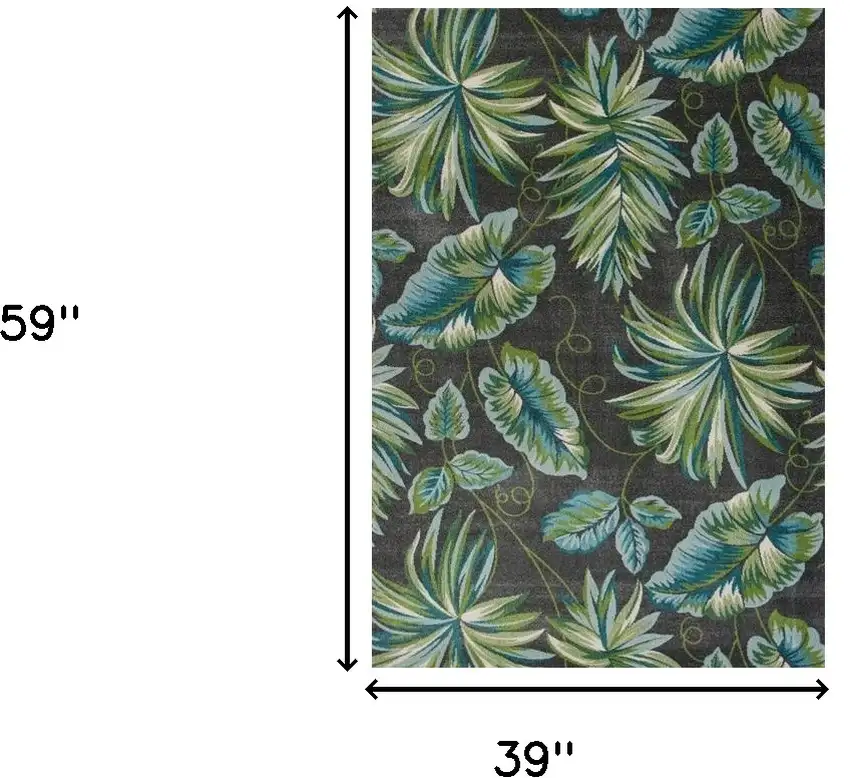3'X5' Grey Floral Polypropylene Rug Photo 3