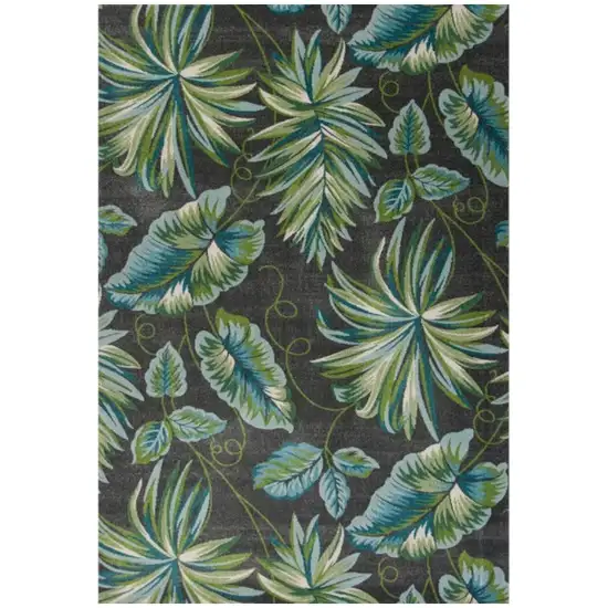Gray Teal And Green Botanical Leaves Area Rug Photo 2
