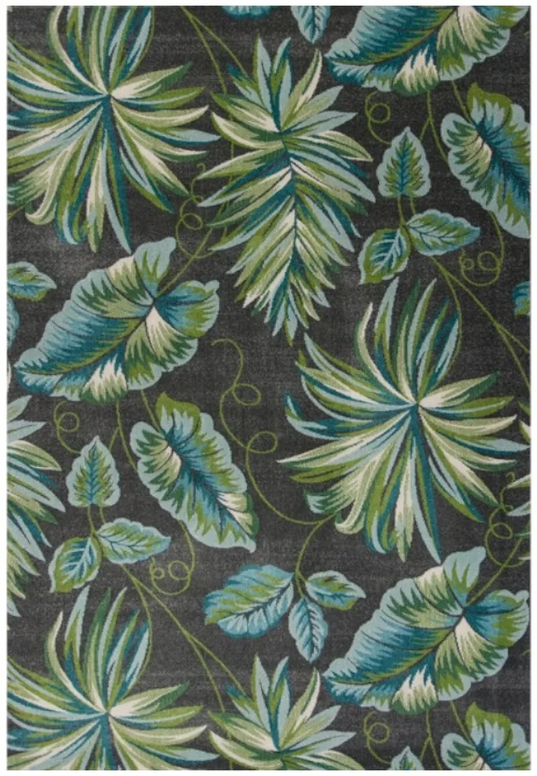 Grey Floral Polypropylene Rug Photo 2