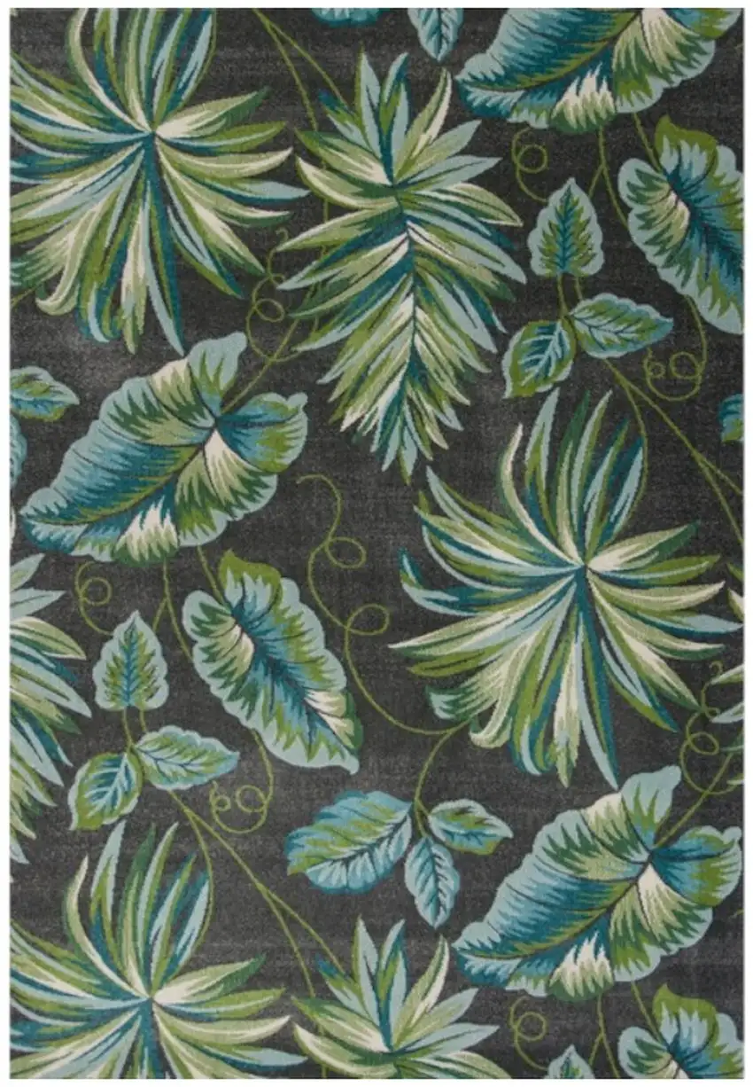 Gray Teal And Green Botanical Leaves Area Rug Photo 2