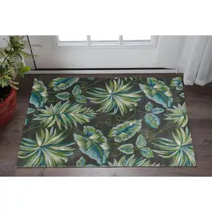 Photo of Grey Floral Polypropylene Rug