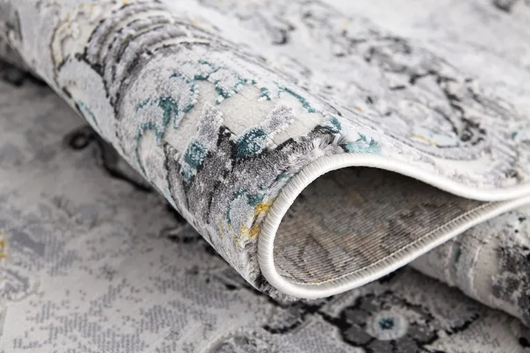 Grey Floral Power Loom Stain Resistant Area Rug Photo 2