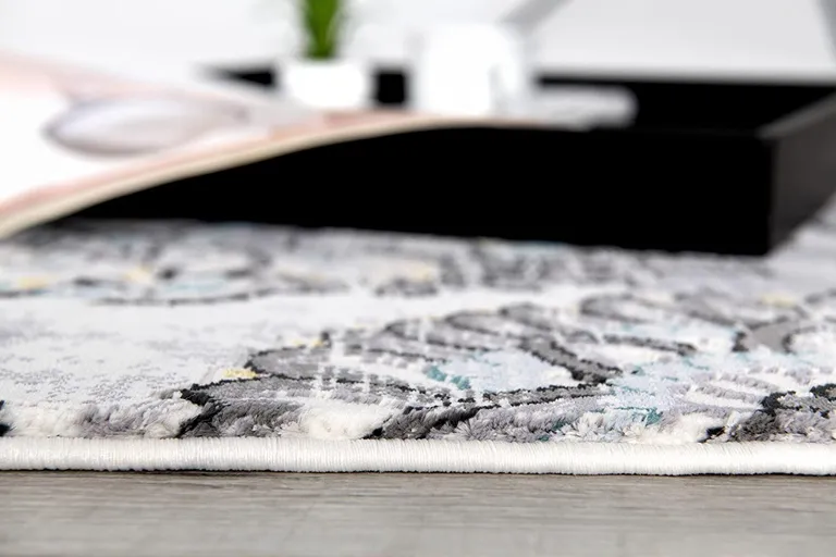Grey Floral Power Loom Stain Resistant Area Rug Photo 3