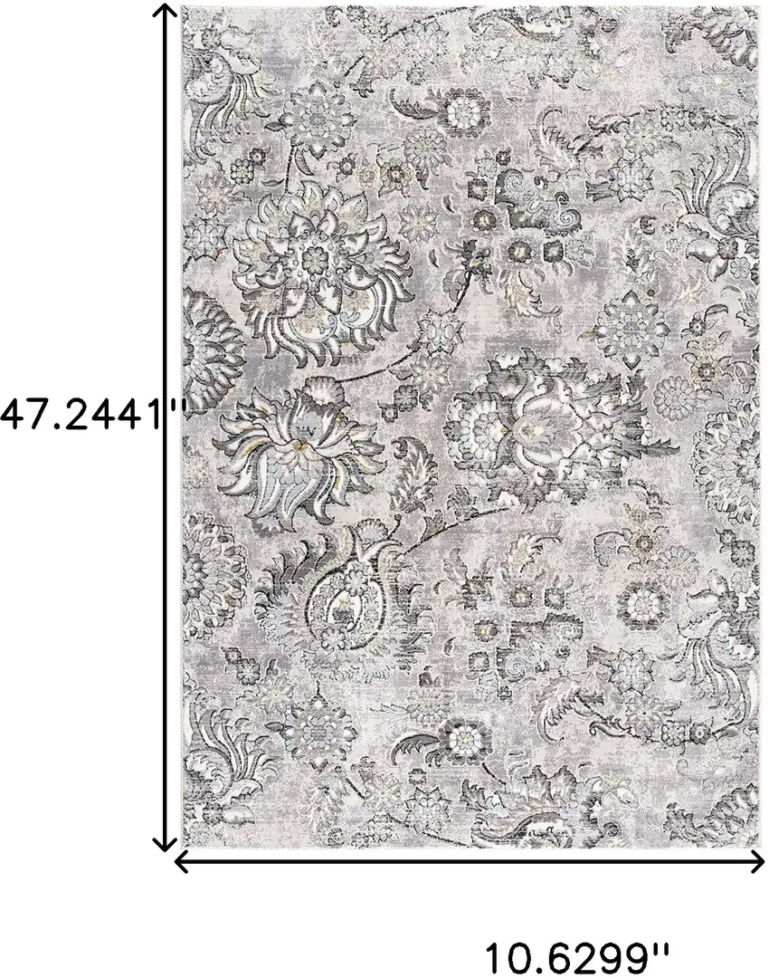 Grey Floral Power Loom Stain Resistant Area Rug Photo 7