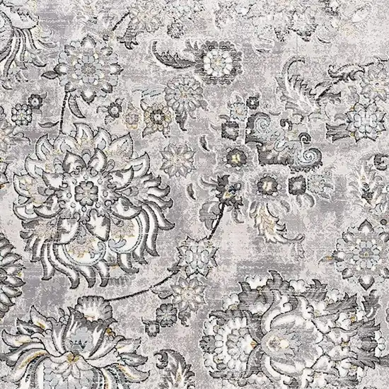 13' Gray And Ivory Floral Shag Runner Rug Photo 9