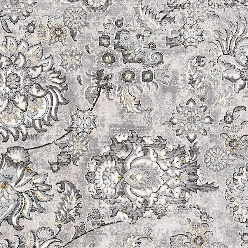 13' Gray And Ivory Floral Shag Runner Rug Photo 4