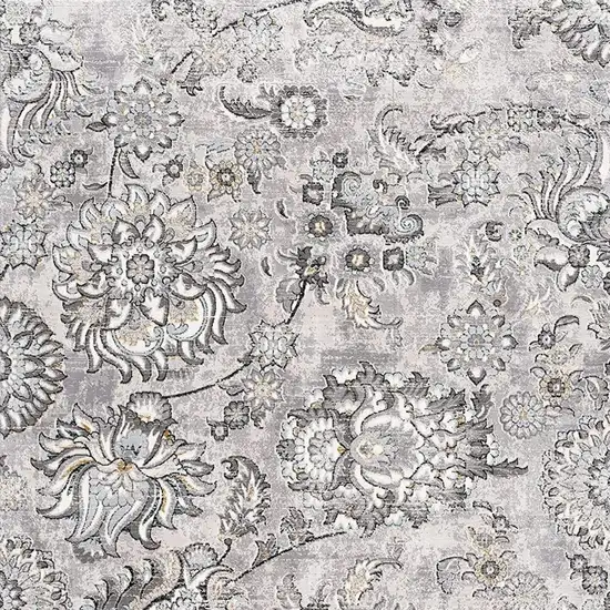 13' Gray And Ivory Floral Shag Runner Rug Photo 5