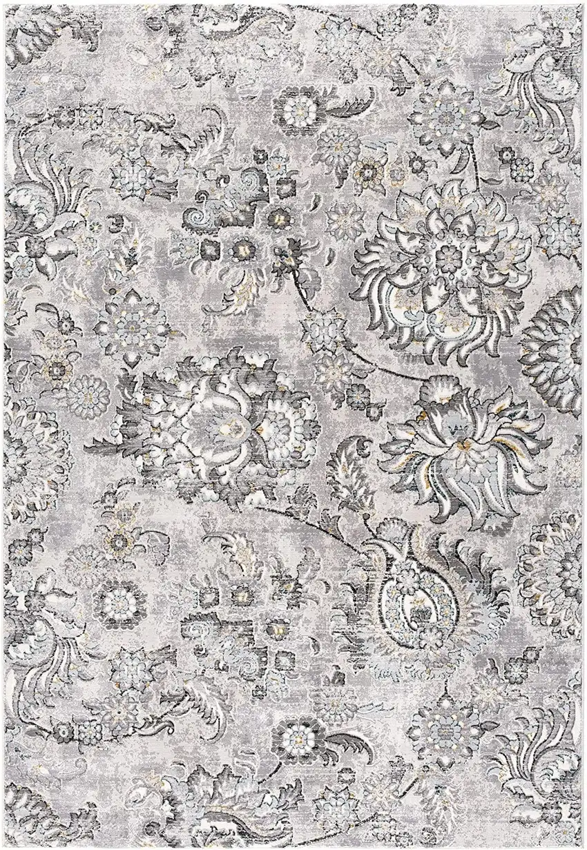 2' X 13' Grey Floral Power Loom Stain Resistant Area Rug Photo 3