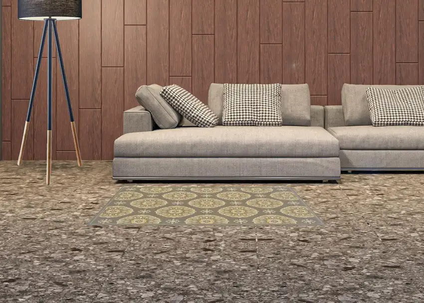 Grey Floral Stain Resistant Indoor Outdoor Area Rug Photo 2