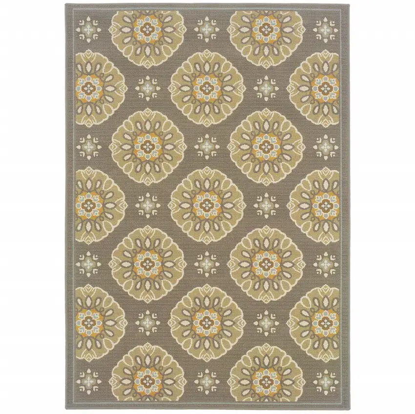 Grey Floral Stain Resistant Indoor Outdoor Area Rug Photo 1