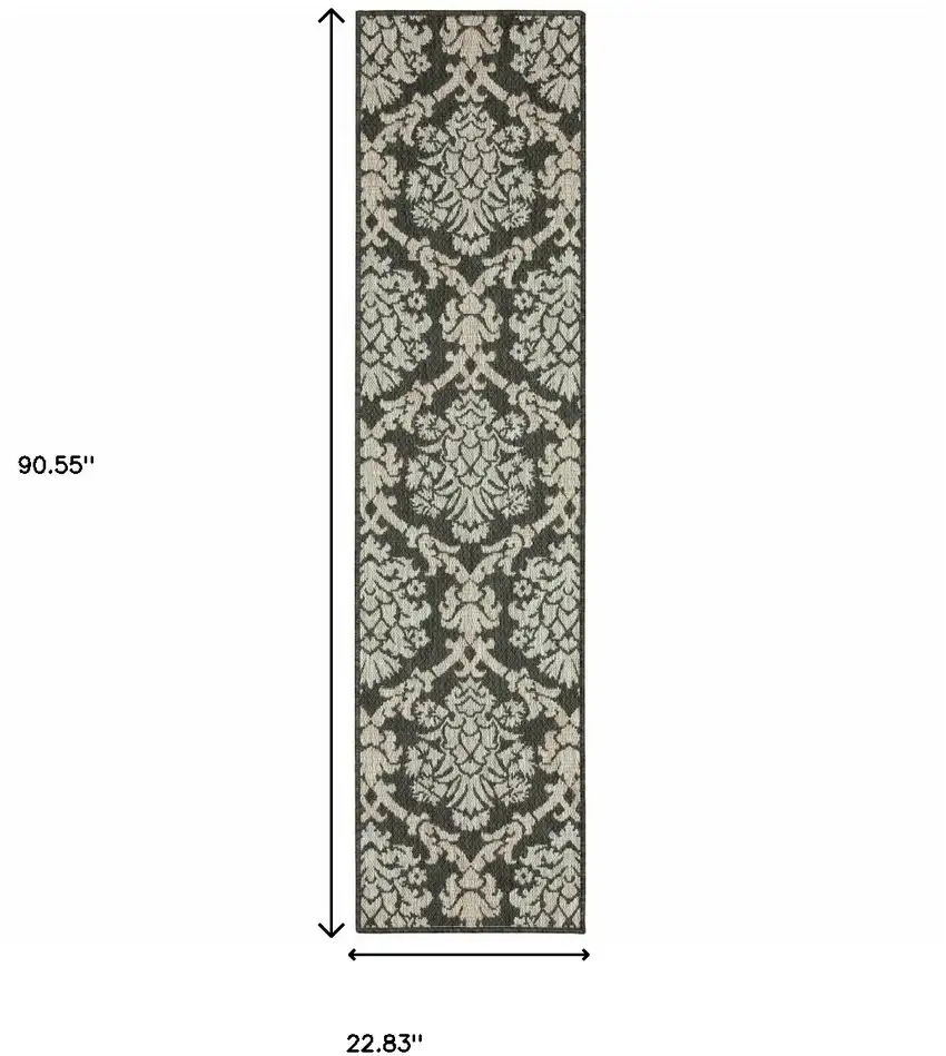 Grey Floral Stain Resistant Indoor Outdoor Area Rug Photo 5
