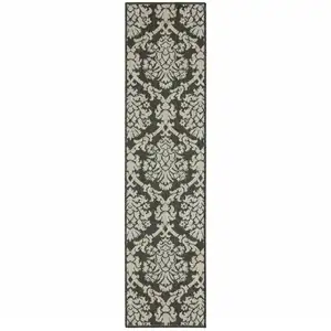 Photo of Grey Floral Stain Resistant Indoor Outdoor Area Rug
