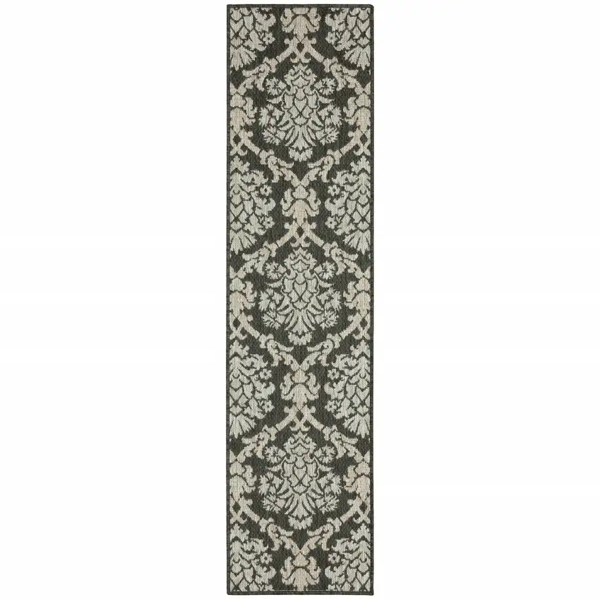 Grey Floral Stain Resistant Indoor Outdoor Area Rug Photo 1