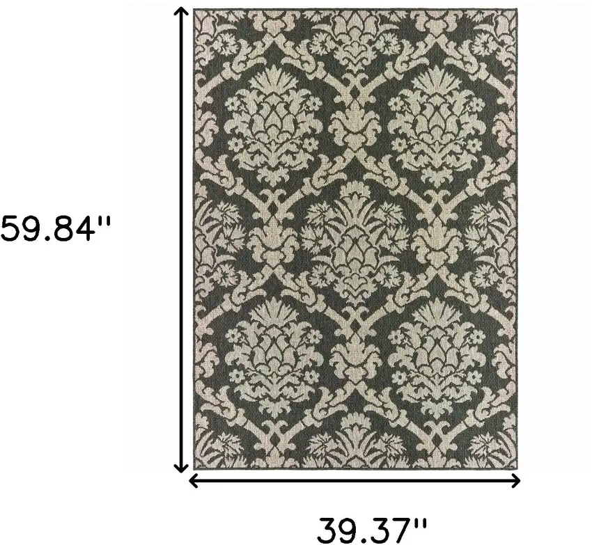 Grey Floral Stain Resistant Indoor Outdoor Area Rug Photo 5