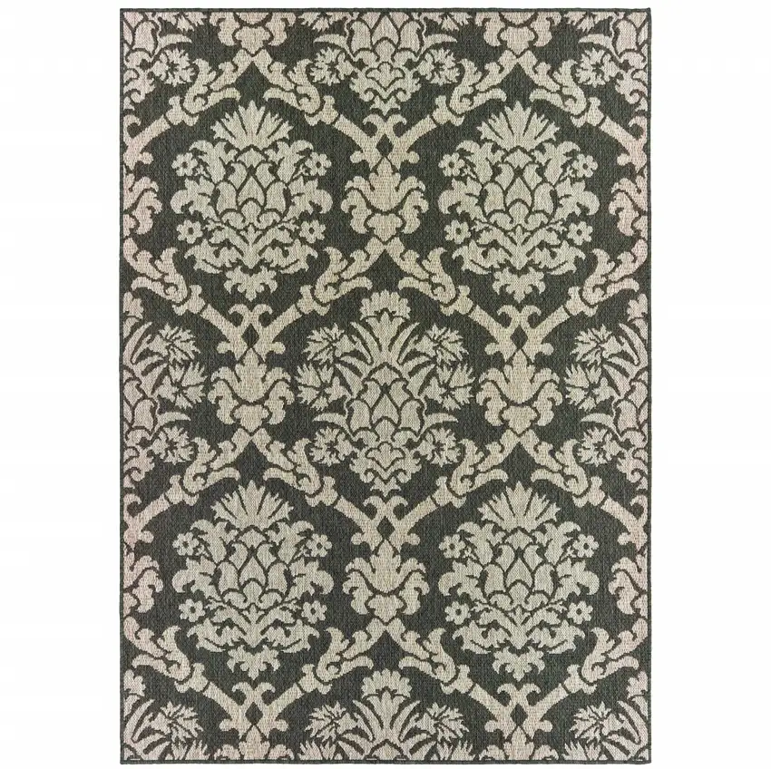 Grey Floral Stain Resistant Indoor Outdoor Area Rug Photo 1