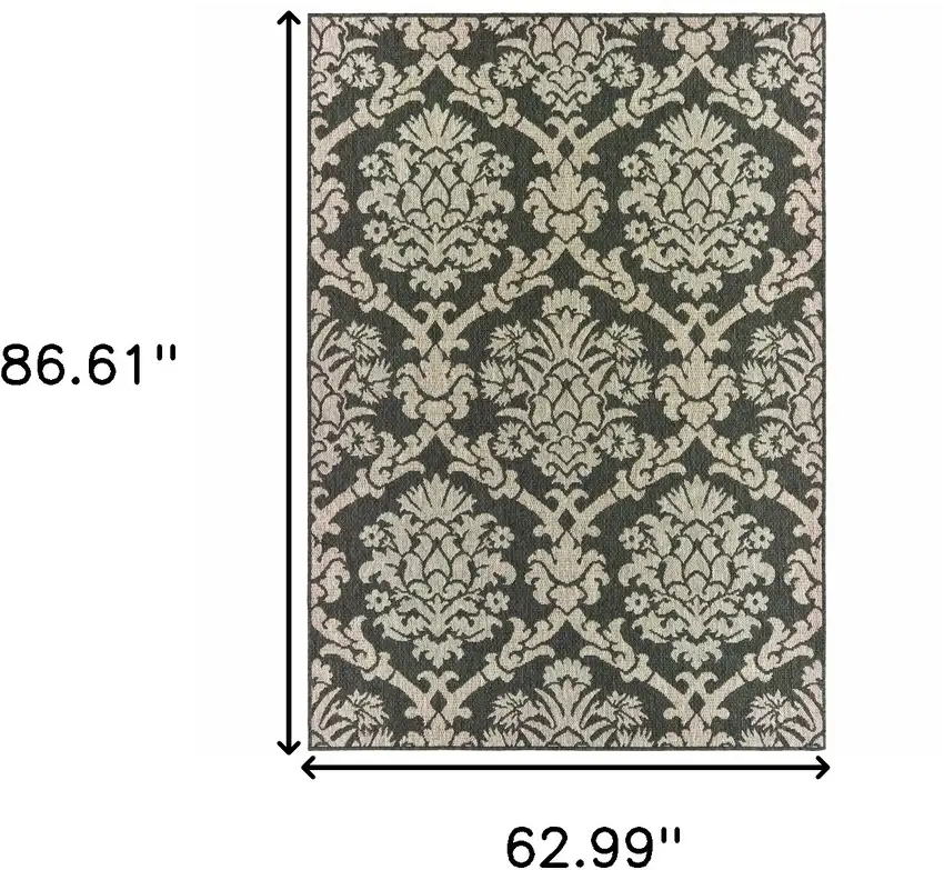 Grey Floral Stain Resistant Indoor Outdoor Area Rug Photo 5