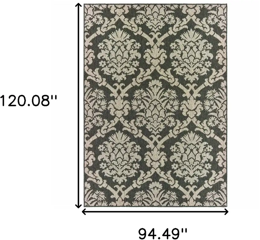 Grey Floral Stain Resistant Indoor Outdoor Area Rug Photo 5
