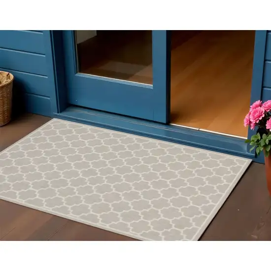 Gray and Ivory Floral Stain Resistant Indoor Outdoor Area Rug Photo 1