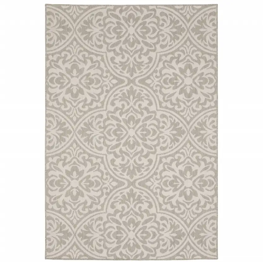 Grey Floral Stain Resistant Indoor Outdoor Area Rug Photo 1