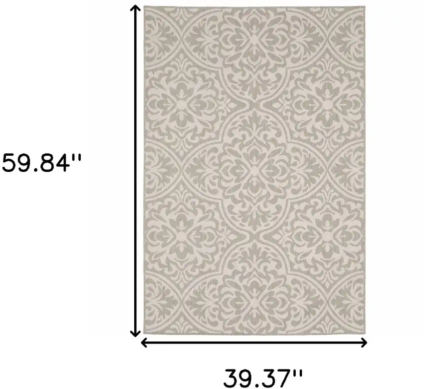 Grey Floral Stain Resistant Indoor Outdoor Area Rug Photo 8