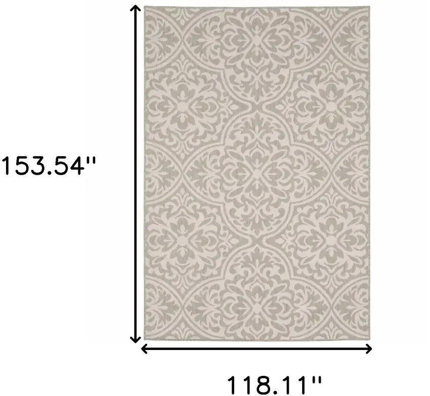 Grey Floral Stain Resistant Indoor Outdoor Area Rug Photo 8