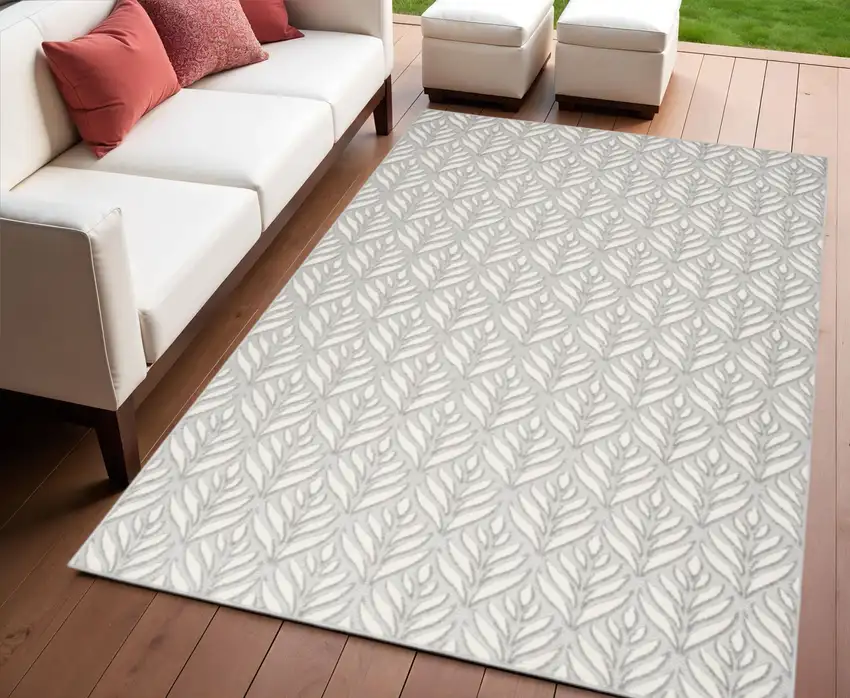 Grey Floral Stain Resistant Non Skid Area Rug Photo 1