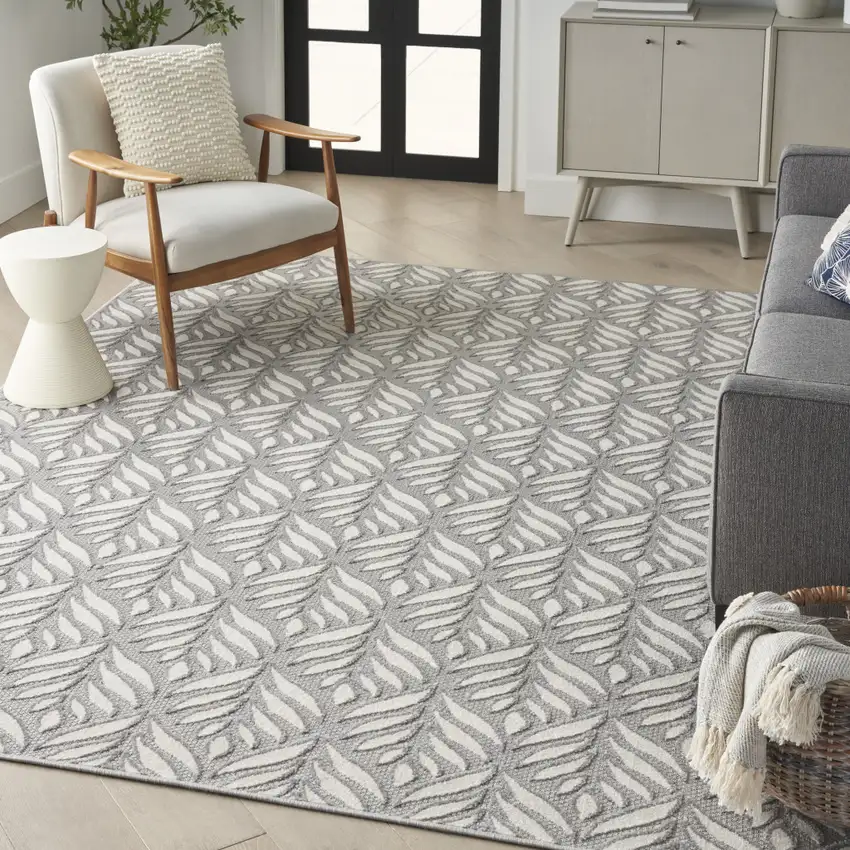 Grey Floral Stain Resistant Non Skid Area Rug Photo 4
