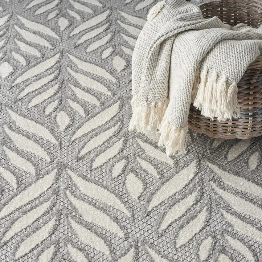 Gray Floral Non Skid Indoor Outdoor Area Rug Photo 9