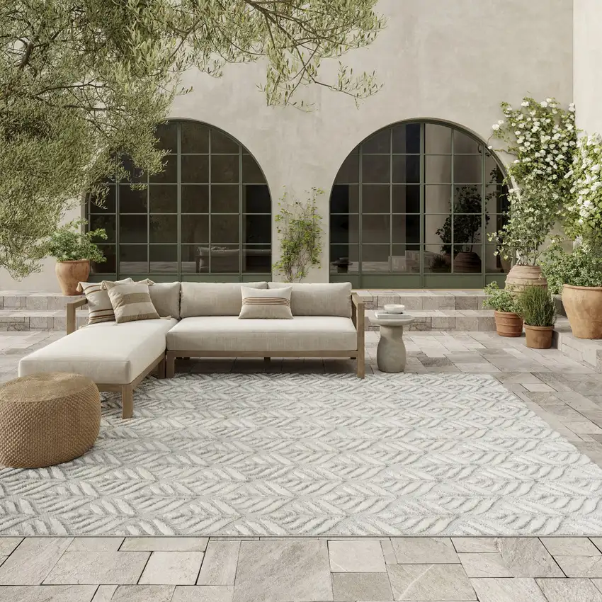Gray Floral Non Skid Indoor Outdoor Area Rug Photo 6