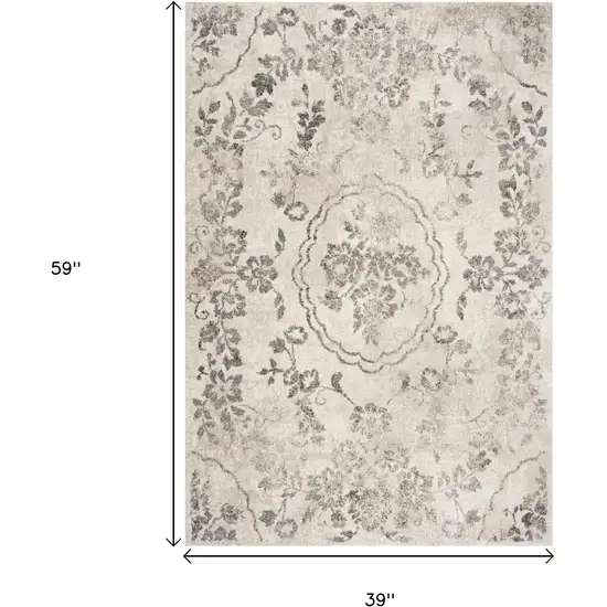 Gray And Tan Floral Distressed Area Rug Photo 3