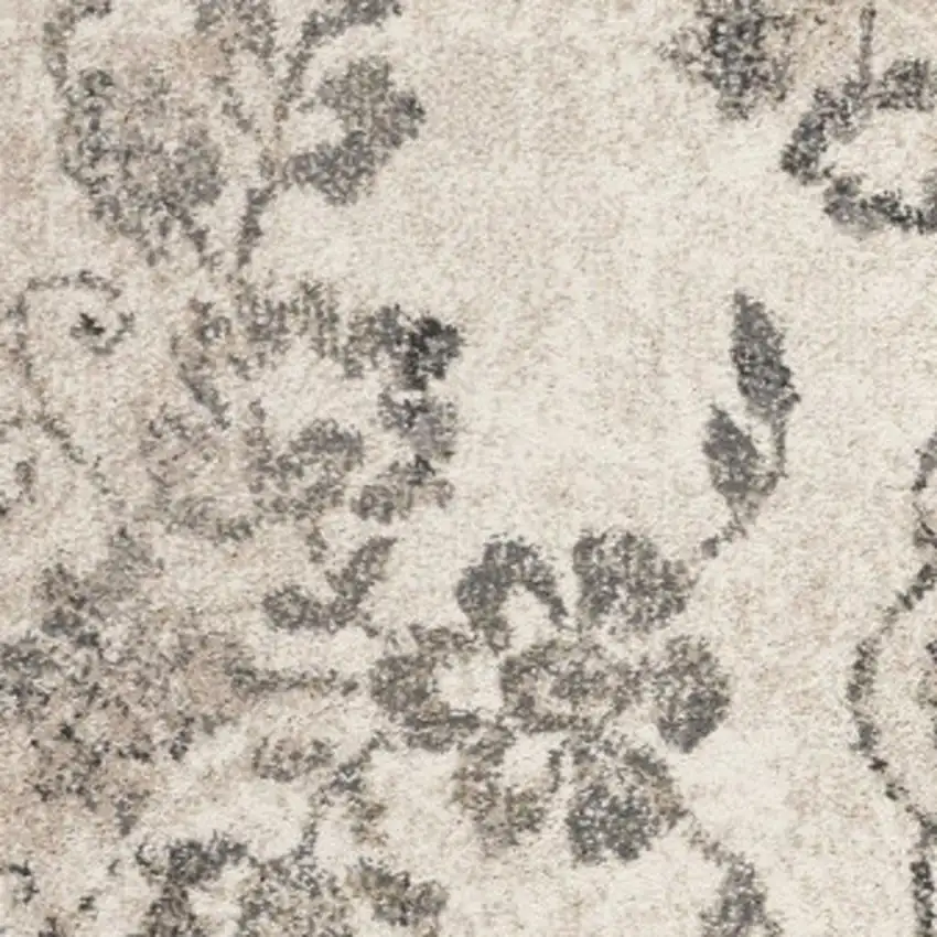 Gray And Tan Floral Distressed Area Rug Photo 4