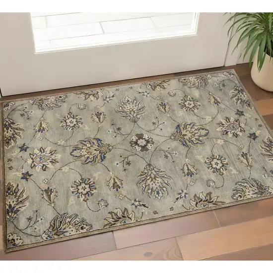 Gray Ivory And Brown Wool Floral Hand Tufted Area Rug Photo 1