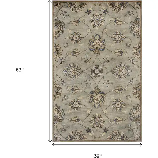 Gray Ivory And Brown Wool Floral Hand Tufted Area Rug Photo 3