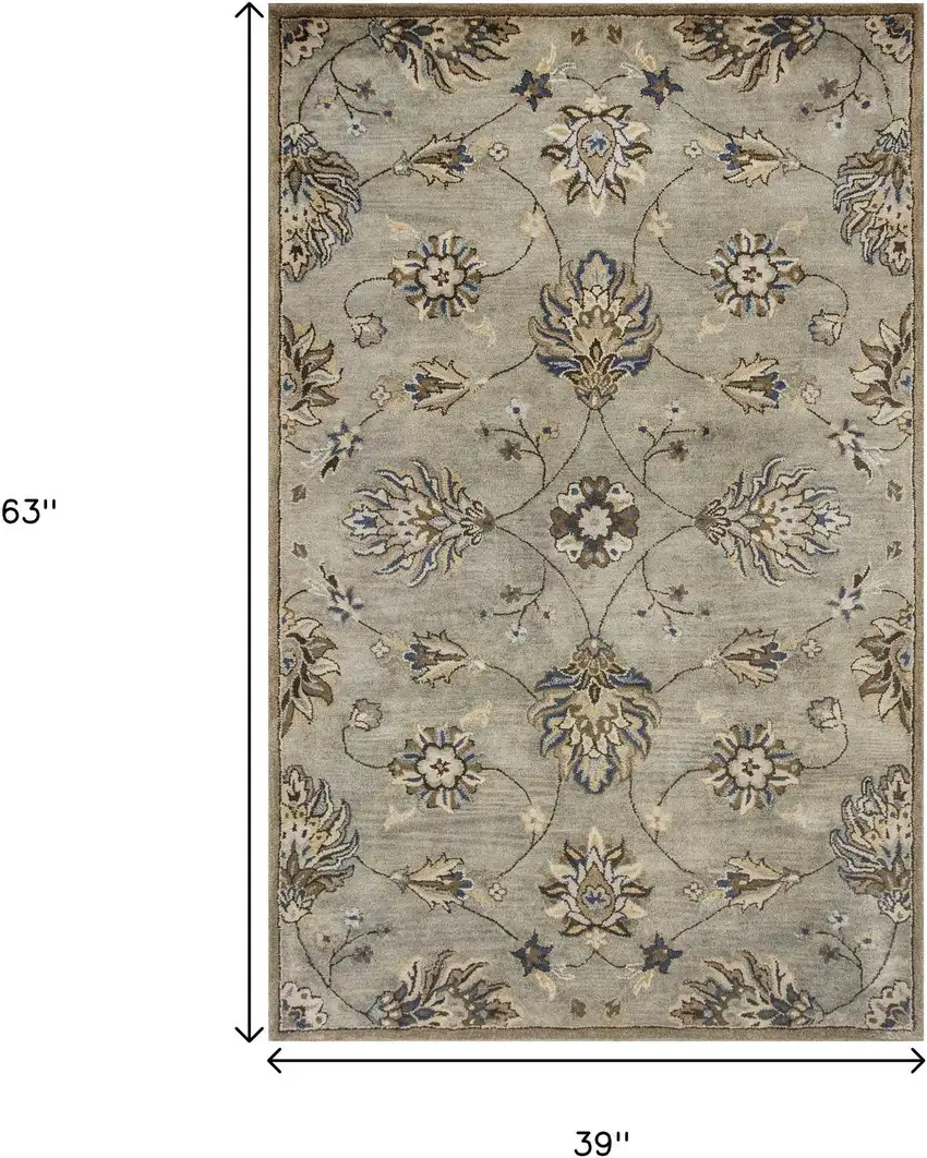Gray Ivory And Brown Wool Floral Hand Tufted Area Rug Photo 3