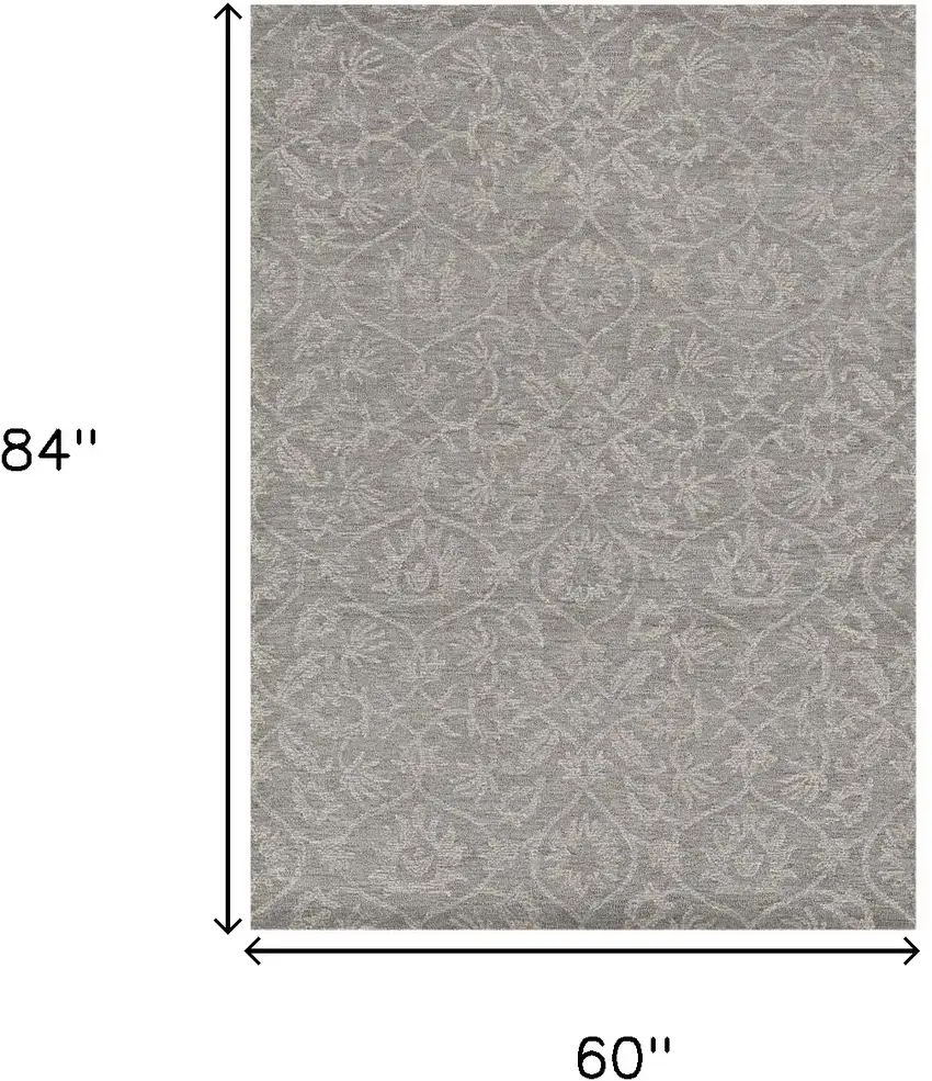 Grey Floral Vines Wool Indoor Area Rug Photo 3