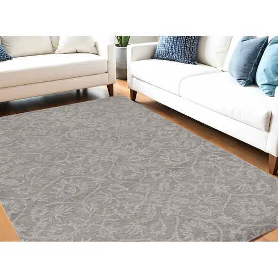 Gray And Light Gray Wool Floral Vines Hand Tufted Area Rug Photo 1