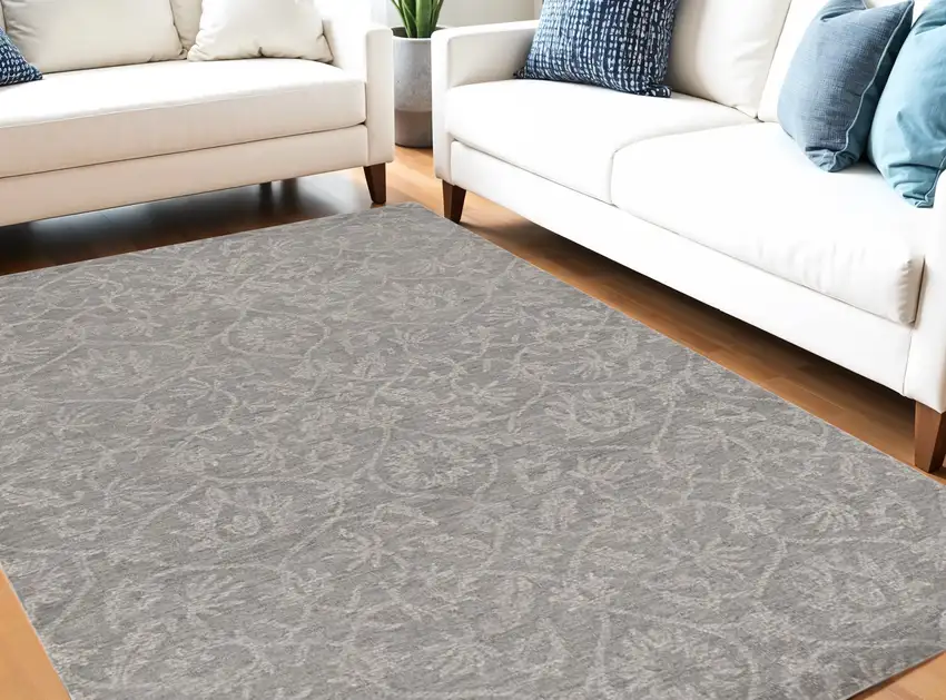 Gray And Light Gray Wool Floral Vines Hand Tufted Area Rug Photo 1