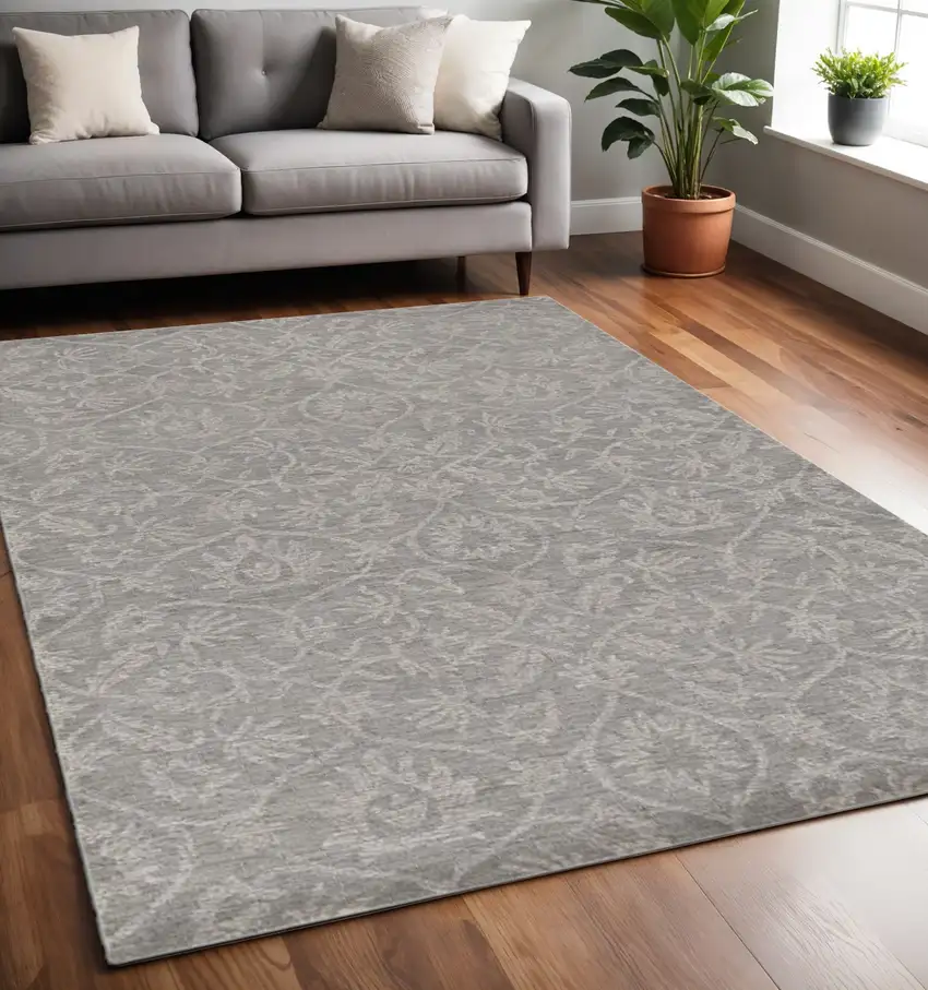 Gray And Light Gray Wool Floral Medallion Hand Tufted Area Rug Photo 1