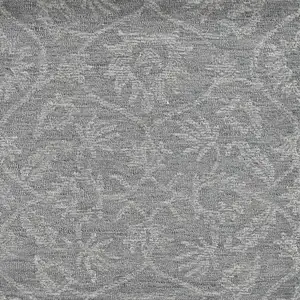 Photo of Grey Floral Vines Wool Indoor Area Rug