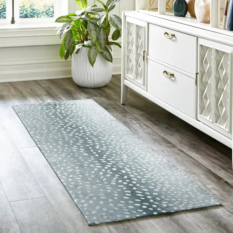Grey Gazelle Print Shag Handmade Non Skid Runner Rug Photo 1