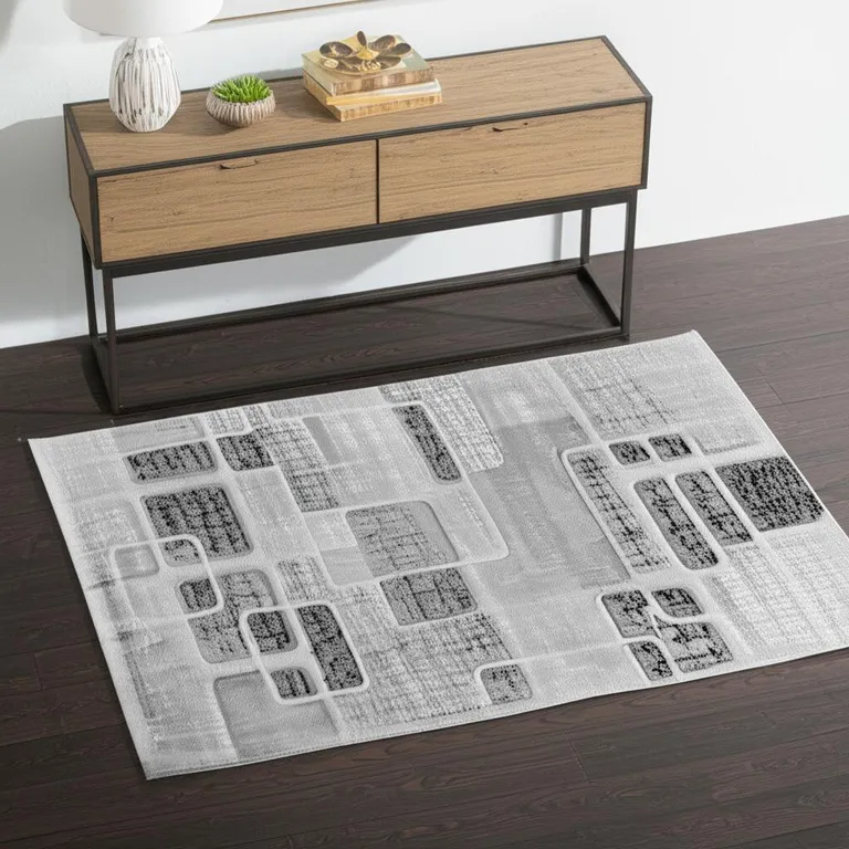 Grey Geometric Area Rug Photo 2