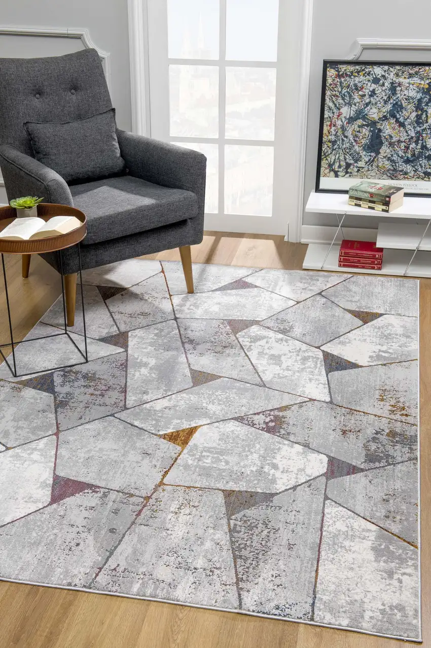 Grey Geometric Area Rug Photo 3