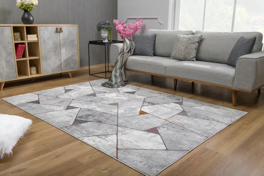 Grey Geometric Area Rug Photo 11