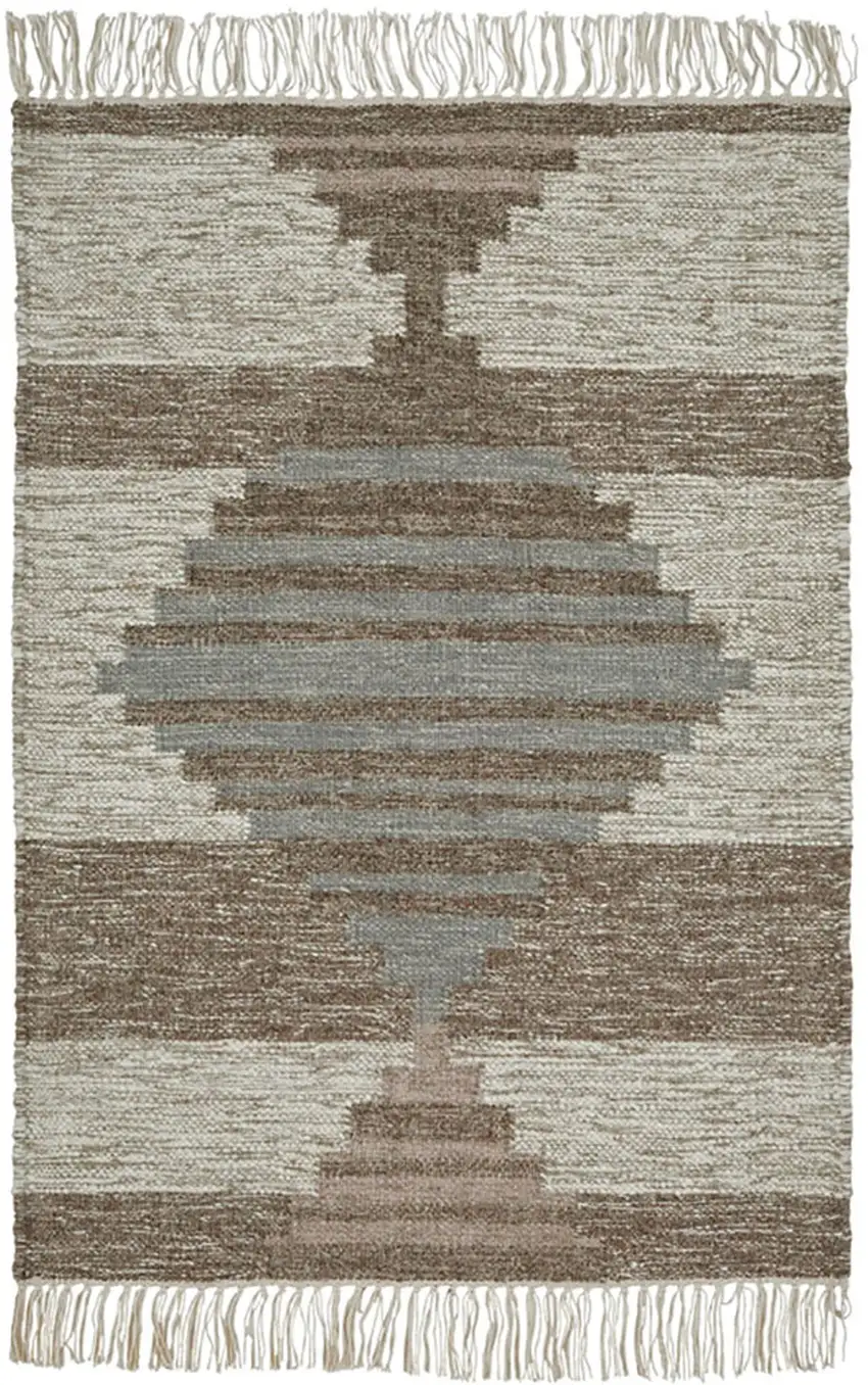 Grey Geometric Flatweave Handmade Stain Resistant Area Rug With Fringe Photo 1