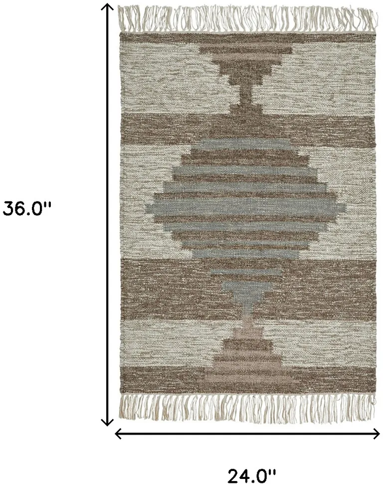 Grey Geometric Flatweave Handmade Stain Resistant Area Rug With Fringe Photo 5