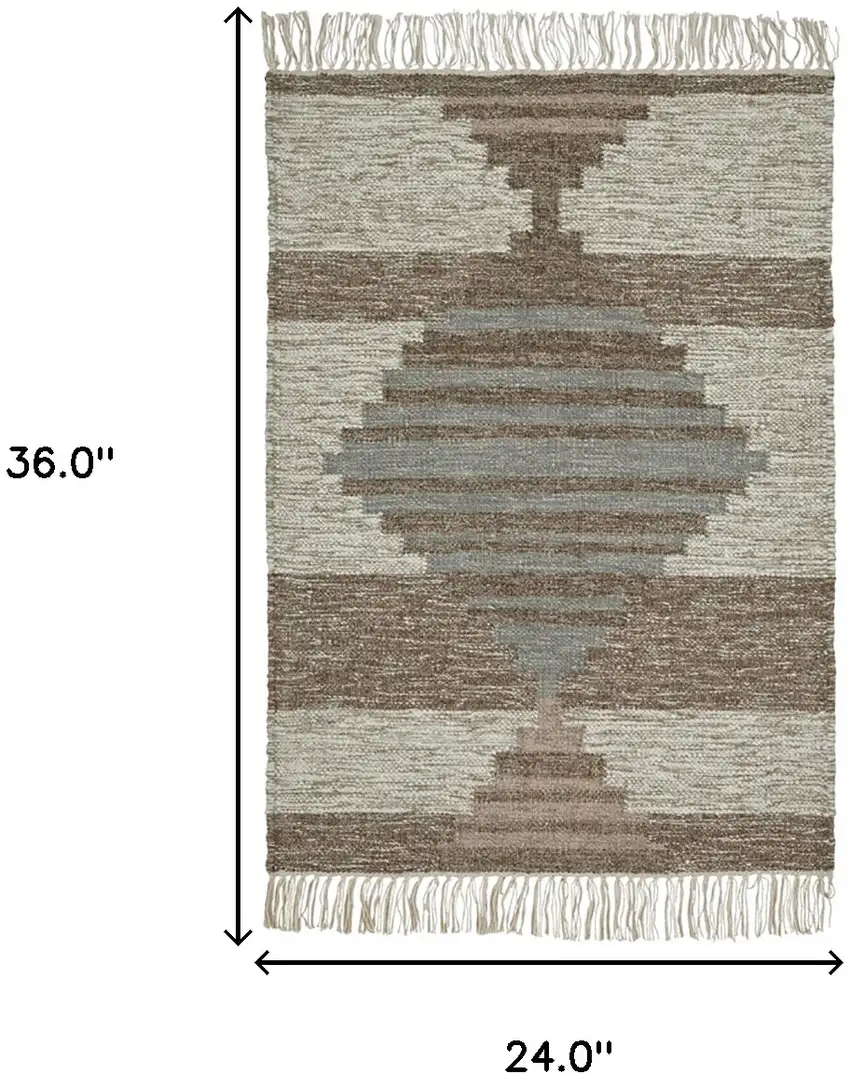 Grey Geometric Flatweave Handmade Stain Resistant Area Rug With Fringe Photo 6